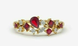 Womens 1.50CT Simulated Ruby & Diamond 14K Yellow Gold Plated Wedding Band Ring - £83.30 GBP