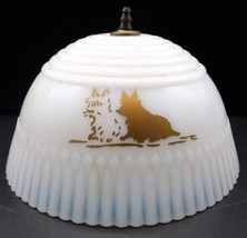 Vtg White Opalescent Milk Glass Lampshade w/ Gold Colored Silhouette Dogs - $79.99