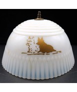 Vtg White Opalescent Milk Glass Lampshade w/ Gold Colored Silhouette Dogs - $112.05 CAD