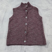 J Jill Sweater Womens XS Purple Fig Button Wool Alpaca Blend Mock Neck Vest - £23.37 GBP