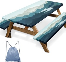 Picnic Table Cover With Bench Covers Elastic Edges, Mountain Landscape F... - $744.61 MXN