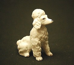 Old Vintage Mini Sz Large White Poodle Dog Bisque Figurine Shadow Box Shelf MCM - £7.77 GBP