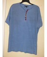 Henley Shirt Blue Short Sleeve Forever 21 Mens Size Large - £11.19 GBP