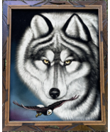 Black Velvet Painting Signed Artist Ortiz Wolf With Eagle Carved Frame 2... - $936.00 MXN