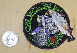 BIKE WITH FEATHER AND ROSE IRON-ON SEW-ON EMBROIDERED PATCH 3 &quot;X 2 7/8&quot; - £5.38 GBP