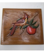 Hand Carved &amp; Painted Wood 3D Picture Cardinal 10&quot; X 8.75&quot; 1989 Signed - $348.36 MXN