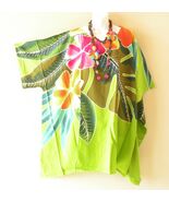 KB323 Green Batik Hand Painted Plus Size Kaftan Tunic Poncho  Women Blou... - $26.90