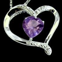NV#2  Amethyst &amp; CZ Heart &amp; Sterling 925 Silver Necklace - £47.31 GBP