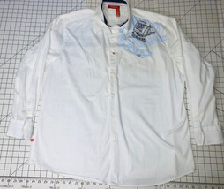 RocaWear Logo Button Up Dress Shirt Mens 3X White Write Out Blue Trim L S GUC - £22.99 GBP
