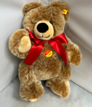 Steiff Original #018329 Jointed Brown Teddy Bear 14"  NEW WITH TAGS NWT Red Bow - £34.37 GBP
