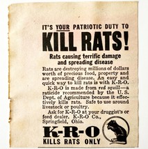 1944 KRO Kill Rats Red Squill Advertisement WW2 Era Patriotic Duty DWP7C - $19.99