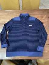 Mens Vineyard Vines By Shep &amp; Ian 1/4 Snap Button Pullover Navy Blue Stripe M - £24.65 GBP