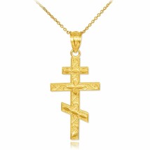 10k Solid Real Yellow Gold Russian Orthodox Cross Pendant Necklace - £134.61 GBP+