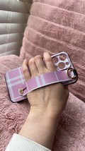 For iPhone 14 pro max phone case luxury wrist strap cover pink plaid design - $18.69