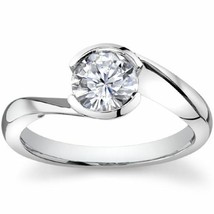 1.50CT Round Half Bezel Forever One Solitaire Ring 14K White Gold - £811.14 GBP