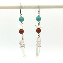 BIRD FETISH quartz crystal point earrings - sterling turquoise shell jasper drop - $23.00