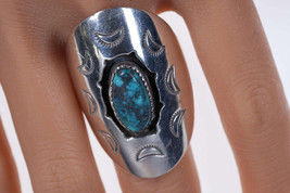 Sz14 Huge Vintage Native American Sterling and Nevada Turquoise ring - $311.85