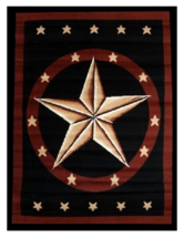 Large Western Star Area Rug With Red Black Border Rustic Western Lodge Cabin - £66.71 GBP