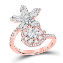 14kt Rose Gold Womens Baguette Diamond Bypass Flower Cocktail Ring 1-1/3... - £1,278.03 GBP