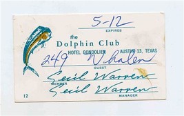 The Dolphin Club Guest Card Hotel Gondolier Austin Texas 1960&#39;s - £14.24 GBP