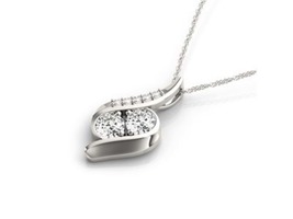 Curved 2 stone diamond necklace 14k white gold fancy diamond necklace gift for - £2,741.42 GBP