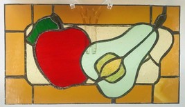 Primitive Handmade Apple Pear/Avocado Stained Glass Slag Suncatcher 14.25&quot; x 8&quot; - £21.66 GBP