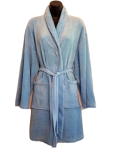 Hotel Spa Fuzzy Bath Robe size OSFM Blue Polyester Fleece Lounger Wrap L... - $19.72