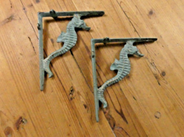 2 Cast Iron NAUTICAL SEAHORSE Brackets Garden Braces Shelf Bracket **READ** - $22.99