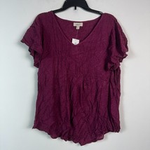 Style &amp; Co Womens L Winestone Red Smocked V Neck T Shirt Top NWT BQ23 - $27.43