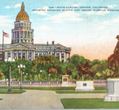 Denver Colorado State Capitol Postcard Linen Vintage Broncho Buster Monu... - £10.01 GBP