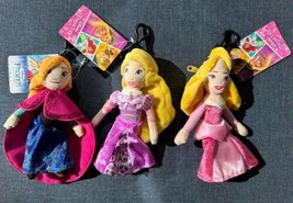 Disney Princesses Plush Dolls Backpack Bag Clips Zippered Coin Purse Set of 3 - £19.17 GBP