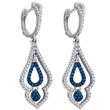 10k White Gold Womens Round Blue Color Enhanced Diamond Spade Dangle Ear... - $559.00