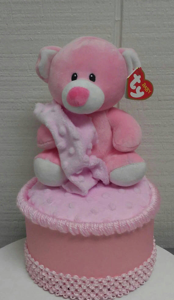 Light Pink Little Teddy Bear Baby Shower 1 Tier Diaper Cake