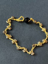 Tan Cord w Tiny Butterfly &amp; Ridged Silvertone Beads Hippie Bracelet or Anklet – - £10.30 GBP