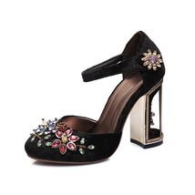 crystal flower mary janes women pumps shoes strange high heels 10cm hook &amp; loop  - £80.01 GBP