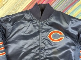 Vtg NFL Satin Starter Pro Line Chicago Bears Quilted Bomber Jacket L Tall USA - £68.22 GBP