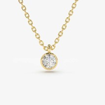 3.4mm Placcato Oro Giallo Argento Lab-Created Diamond Pendente Solitario Collana - £154.44 GBP