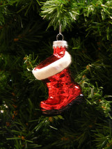 Hand Blown Mercury Style Hand Painted Red Santa Boot Christmas Tree Ornament - £7.72 GBP