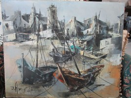 Jean Amiot France Bretagne Oil ON Canvas Boats 23 X 29, NO Frame - €250,35 EUR