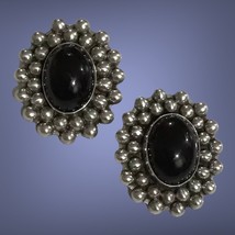 Sterling Silver Onyx Vintage Estate Taxco TO-77 Onyx Clip On Dome Earrings 21 Gr - £99.91 GBP