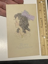 Vintage 1912 AM Davis Co To My Valentine Card Girl w/ Purple Ribbon Hair... - $28.05