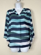 a.n.a. Womens Size S Sheer Blue Stripe V-neck Popover Shirt 3/4 Sleeve - $9.89