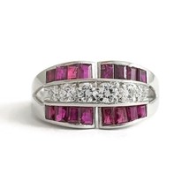 Authenticity Guarantee 
Vintage 1950&#39;s Baguette Ruby Diamond Wide Band Statem... - £1,101.56 GBP