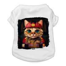 Cat Fireman Dog T-Shirt - Cute Print Dog Shirt - Art Print Dog Clothing (2XL, Wh - £15.65 GBP