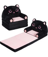 Kids Couch Fold Out, Velvet 2-In-1 Flip Open Couch For, Black &amp; Pink Kitty - $972.13 MXN