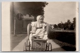 Beautiful Edwardian Baby In Wicker Carriage Stroller RPPC Photo Postcard T21 - £9.55 GBP