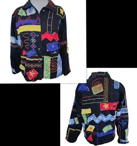 Vintage Womens Large Artsy Jacket Patchwork Colorful Lined Embroidered A... - $57.88