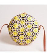 Round Bamboo Straw Bag Women Crossbody Bags Handmade Bohemian Summer Bea... - £28.71 GBP