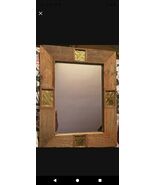 Wooden Framed Mirror 28X22 Inch With Corduroy Lines 4 Gold Trim Squares  - $27.88 CAD