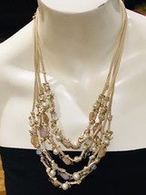 faux pearl crystal swaide multi strand necklace adjustable - £16.03 GBP